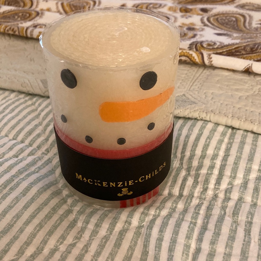 New MacKenzie-Childs Snowman Beeswax Pillar Candle